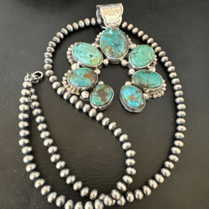 Men's Blue Turquoise Naja Pendant Necklace | Navajo Pearls | Sterling Silver | Native American Handmade | 16108