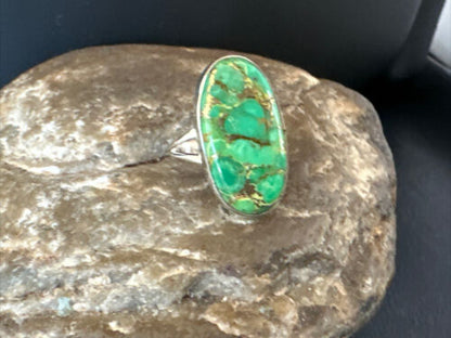 Navajo Green Mojave Turquoise Ring | Sterling Silver | Sz 7 | Authentic Native American Handmade | 15592