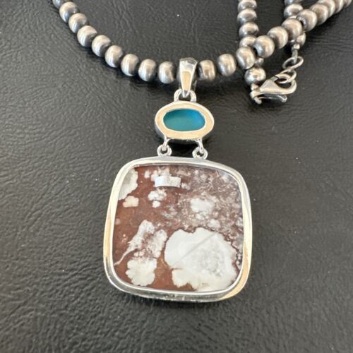 Men's Wild Horse Blue Kingman Turquoise Necklace | Sterling Silver SW Pendant | Multi-Stone | 17324