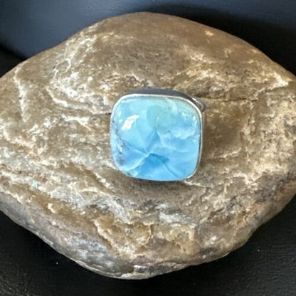 Navajo Blue Larimar Ring | Sterling Silver | Sz 8 | Authentic Native American Handmade | 17649