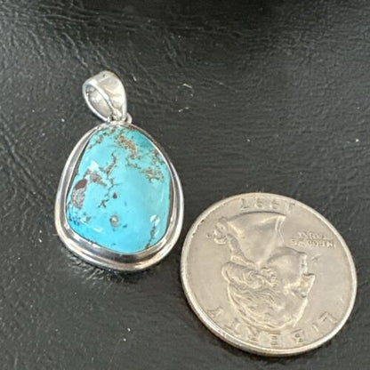 Navajo Blue Bisbee Turquoise Pendant | Sterling Silver | 1" | Authentic Native American Handmade | 17251