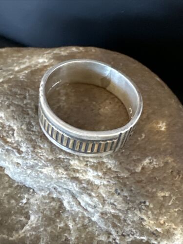 Navajo Men's Wedding Band | Stamped 14K Gold Sterling Silver Ring | Sz 9.5 | Authentic Native American Handmade | 15461