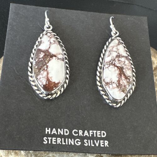 Navajo Wild Horse Turquoise Dangle Earrings | Sterling Silver | Authentic Native American Handmade | 16518