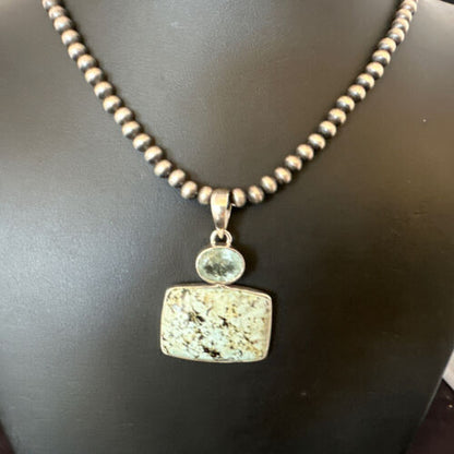 Navajo Women's Dry Creek Turquoise Topaz Pendant Necklace | Sterling Silver | 16312