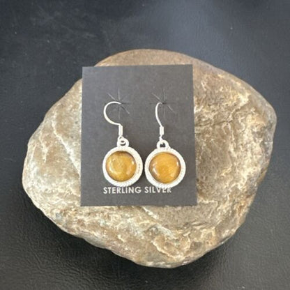 Southwestern Navajo Coffee Tiger's Eye Dangle Earrings | Sterling Silver | Authentic Native American Handmade | 16964