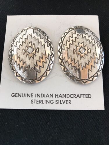 Native American Handmade Oval Earrings | Stamped Sterling Silver | 3743