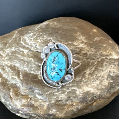 Navajo Blue Kingman Turquoise Ring | Sterling Silver | Sz 9 | Authentic Native American Handmade | 15893