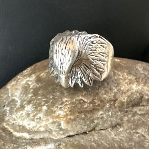 Men's Eagle Head Ring | Navajo Sterling Silver | Sz 10 | Authentic Native American Handmade | 15388
