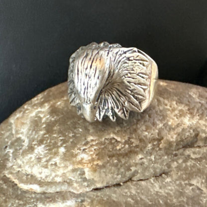 Men's Eagle Head Ring | Navajo Sterling Silver | Sz 10 | Authentic Native American Handmade | 15388