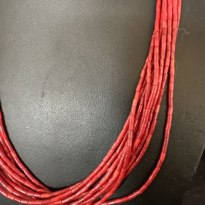 Red Apple Coral Heishi 10-Strand Necklace | Liquid Sterling Silver | 18" | 16913
