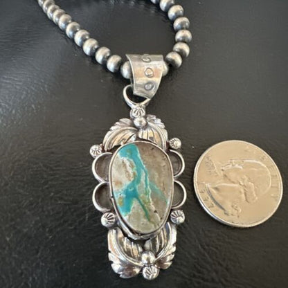Navajo Blue Boulder Turquoise Necklace Pendant | Sterling Silver | Men's Women's | 16137