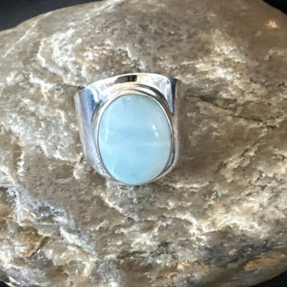 Navajo Blue Larimar Ring | Sterling Silver | Sz 9 | Authentic Native American Handmade | 17651