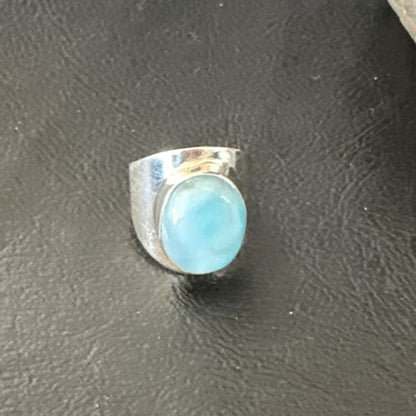 Womens Blue Larimar Navajo Sterling Silver Ring Size 7.5 17666