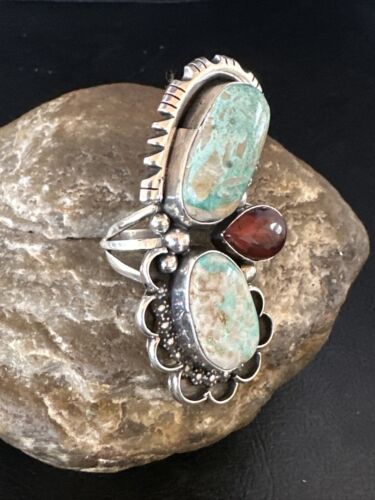 Navajo Royston Turquoise Cluster Ring | Authentic Native American Sterling Silver | Multi-Stone | Sz 9.5 | 14844