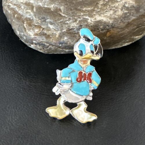 Zuni Sterling Silver Donald Duck Inlay Ring | Sz 6 Adjustable | Authentic Native American Handmade | 16560