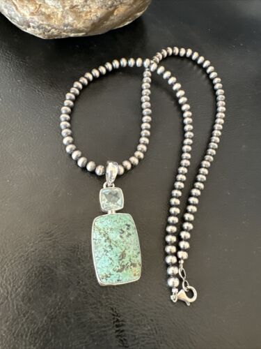 Women's Dry Creek Turquoise Topaz Pendant Necklace | Navajo Sterling Silver | 16441