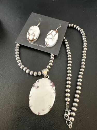 Navajo Wild Horse Necklace Pendant and Earrings Set | Sterling Silver | Authentic Native American Handmade | 15738