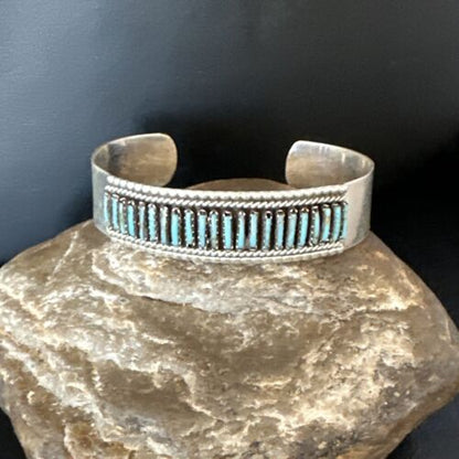 Zuni Blue Turquoise Needle Point Cluster Cuff Bracelet | Sterling Silver | Authentic Native American Handmade | 15067