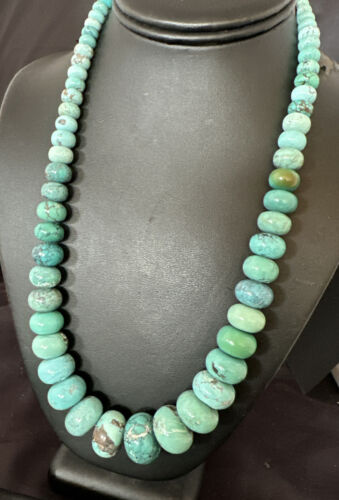 New Blue Turquoise Graduated Navajo Pearls Necklace | Sterling Silver | Authentic Native American | 23" | 16596