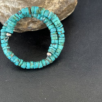 Navajo Turquoise Heishi Bracelet | Stainless Steel Memory Wire | 6mm | Authentic Native American Handmade | 17612