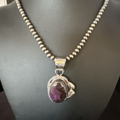 Navajo Pearls Purple Sugilite Pendant Necklace | Sterling Silver Beads | Authentic Native American Handmade | 15411