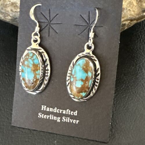 Navajo Blue Red Skin Turquoise Dangle Earrings | Sterling Silver | Authentic Native American Handmade | 16508