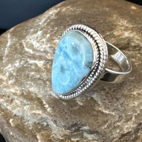 Navajo Blue Larimar Ring | Sterling Silver | Sz 10 | Authentic Native American Handmade | 16599