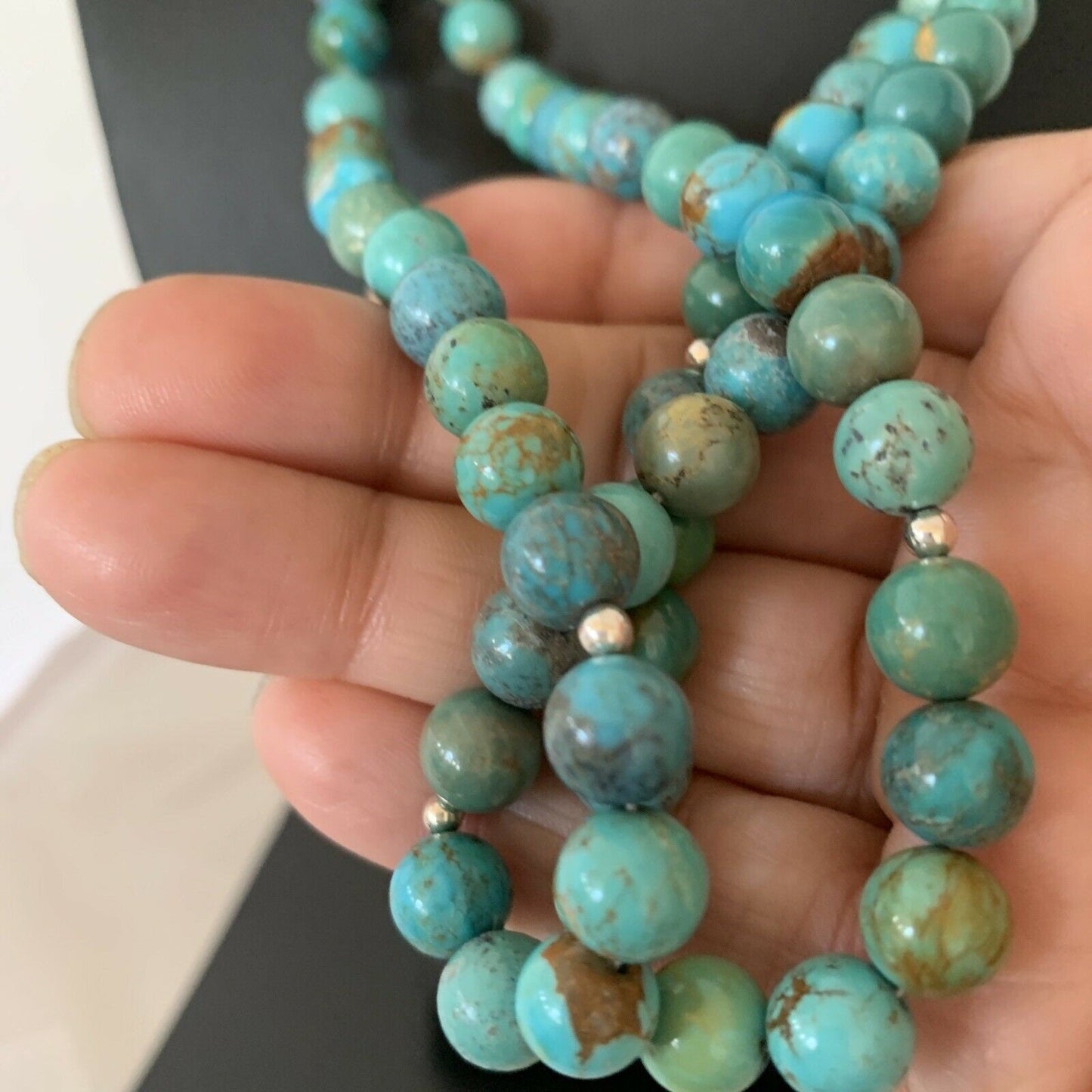 Navajo Blue Green Turquoise Heishi Bead Necklace Pendant | Sterling Silver | Authentic Native American Handmade | 02022