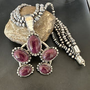 Navajo XL Purple Spiny Cluster Naja Pendant Necklace | Sterling Silver | 21" | 16677