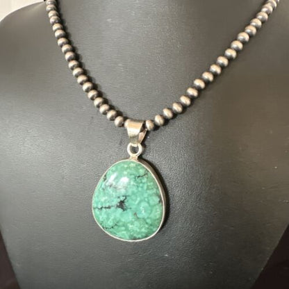Men's Navajo Blue Spiderweb Turquoise Pendant Necklace | Sterling Silver | Authentic Native American Handmade | 16201