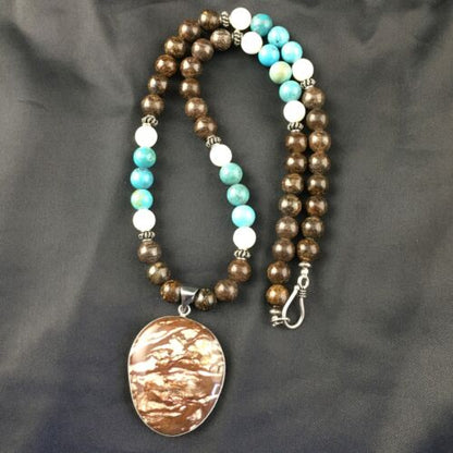 Navajo Wild Horse Turquoise Pendant Necklace | Sterling Silver | 18" | Authentic Native American Handmade | 10148