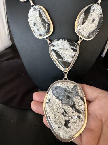 Navajo XL White Buffalo Turquoise Lariat Necklace  | Authentic Native American Sterling Silver | 14992