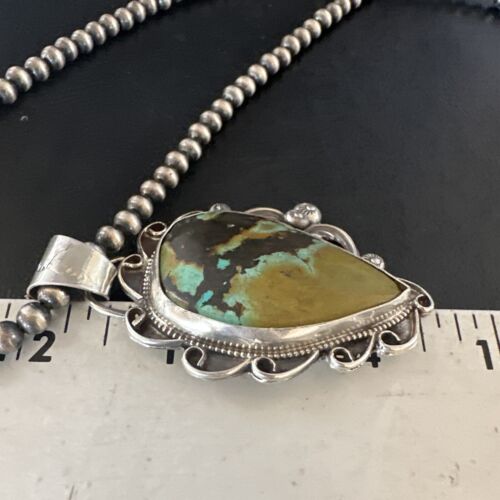 Navajo Green Turquoise Necklace | Sterling Silver | Authentic Native American Handmade | 15037