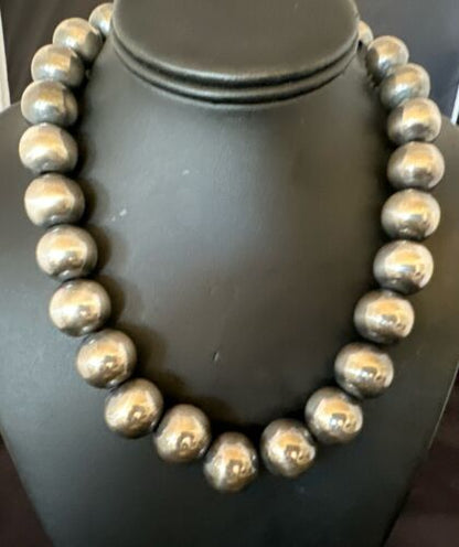 Navajo Pearls Necklace | XL Round 18mm Sterling Silver | 17" Single Strand | Authentic Native American Handmade | 17158