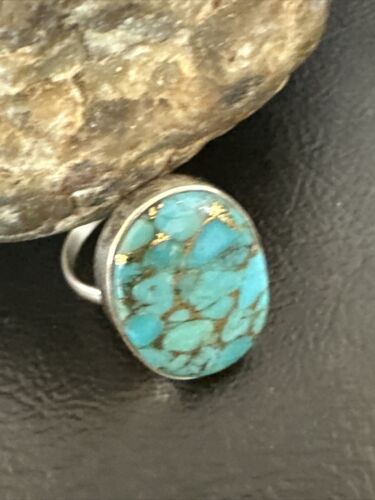 Navajo Blue Mojave Turquoise Ring | Sterling Silver | Adjustable Sz 7 | Authentic Native American Handmade | 15715