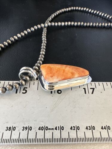 Navajo Pearls Orange Spiny Oyster Necklace Pendant | Sterling Silver | Authentic Native American Handmade | 15003