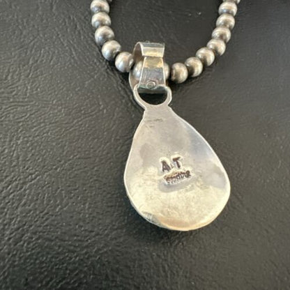Navajo Pearls Kingman Turquoise Pendant Necklace | Sterling Silver | Native American Handmade | 17135