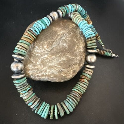 Navajo Blue Green Turquoise Necklace | Sterling Silver | Authentic Native American | 21" | 16958