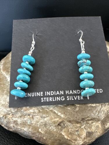 Navajo Blue Cluster Turquoise Bead Earrings | 6mm | Sterling Silver | Authentic Native American Handmade | 15843