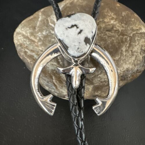Men's Naja White Buffalo Turquoise Bolo Tie | Navajo Sterling Silver | Authentic Native American Handmade | 15275 - Masha USA
