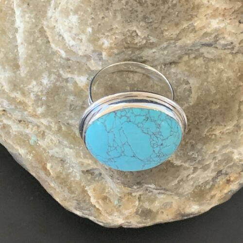 Navajo Spiderweb Blue Turquoise Ring | Sterling Silver | Sz 9 | Authentic Native American Handmade | 11435