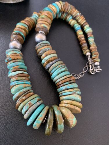 Authentic Navajo Sterling Silver Necklace | Blue-Green Turquoise | Southwestern Style | 18" | 1501