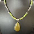Navajo Green Turquoise Pendant with Pearls | Sterling Silver Necklace | Authentic Native American Handmade | 16917