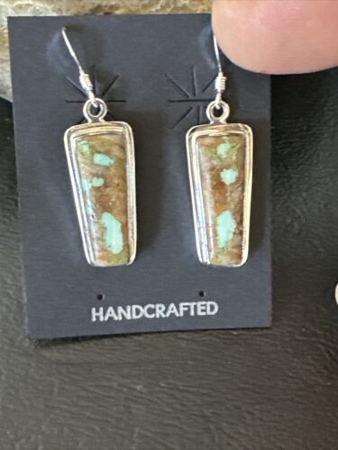 Navajo Blue Boulder Turquoise Dangle Earrings | Sterling Silver | Authentic Native American Handmade | 16506 - Masha USA