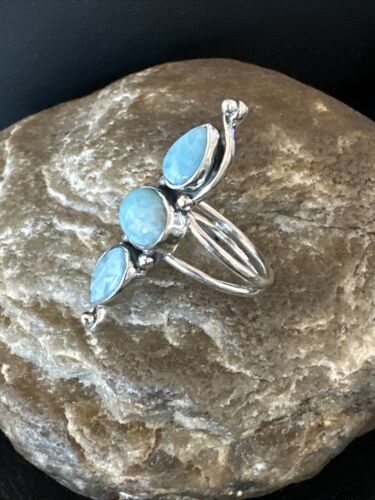 Navajo Blue Larimar Multi-Stone Cluster Ring | Authentic Native American Sterling Silver | Sz 8 | 16163