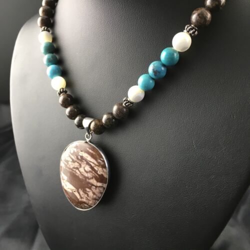 Navajo Wild Horse Turquoise Pendant Necklace | Sterling Silver | 18" | Authentic Native American Handmade | 10148