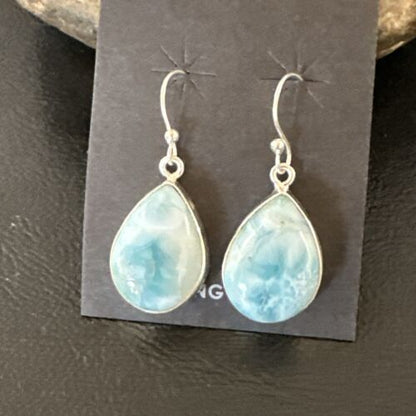 Navajo Blue Larimar Dangle Earrings | Sterling Silver | Authentic Native American Handmade | 17288