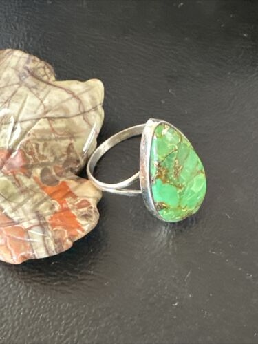 Navajo Green Mojave Turquoise Ring | Sterling Silver | Sz 10 | Authentic Native American Handmade | 15602