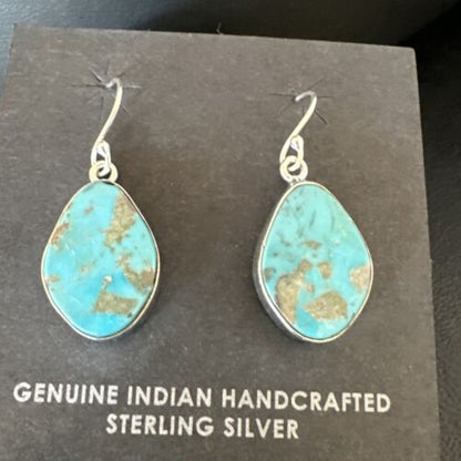 Navajo Blue Turquoise Dangle Earrings | Sterling Silver | 1" | Authentic Native American Handmade | 15806 - Masha USA