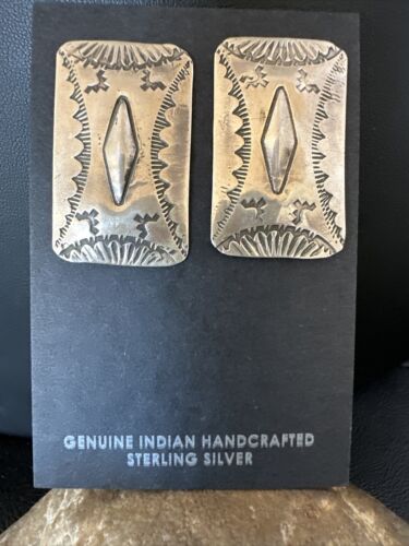 Navajo Stamped Sterling Silver Handmade Earrings | Authentic Native American | 15847